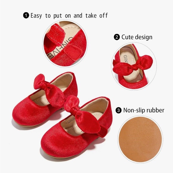 Ginfive Toddler Girl Dress Shoes Red Velvet Mary Jane Size 5 - Picture 9 of 9